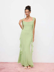 Mesh Ruffle Hem Maxi Dress