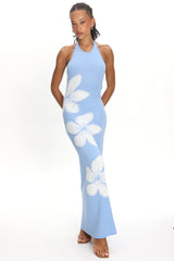Wildflower Sun Halterneck Knit Dress Flower Blue