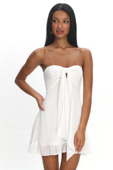 Gloria Day Tied Bust Strapless Mini Dress Cream