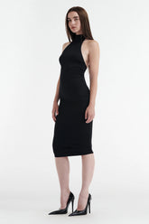 Cleo Halter Tie Midi Dress - Black