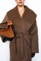 brown wool shawl collar coat