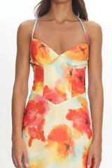 Charlisa Watercolour Floral Halter Maxi Dress Orange