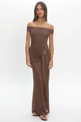 Luli Boat Neck Sash Maxi Dress Cocoa