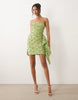 lace sequin bandeau mini dress with scarf detail in lime