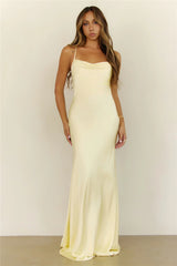 Elegant Glow Satin Cowl Neck Maxi Dress Yellow