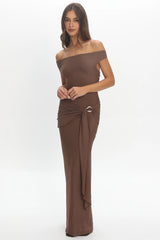 Luli Boat Neck Sash Maxi Dress Cocoa