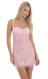 Sequin Lace Mini Dress in Pink