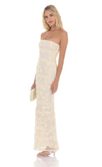 Rosette Strapless Maxi Dress in Cream