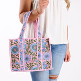 Mini Pink and Blue Floral Quilted Tote Bag