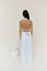 Maldives Garden Halter Maxi Dress White