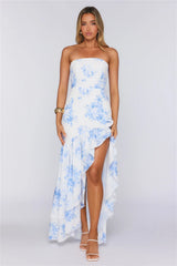 Floral Float Strapless Maxi Dress Blue