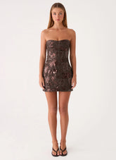 Akima Bustier Sequin Mini Dress - Chocolate