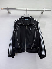 Prada 2025 Striped Patchwork Jacket Black And White Polyester