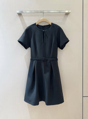 CD 25 Round Neck Raglan Sleeve Dress Black Polyester