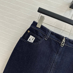 Fendi 25 Denim Skirt Dark Blue Cotton