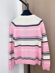 Prada 2025 Striped Long-sleeved Sweater Pink White Wool Cashmere