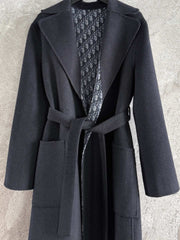CD Hooded Long Coat Black Wool Silk