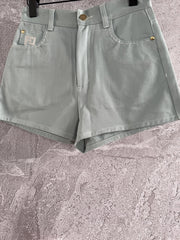 Fendi Hand-made Needle-picking Shorts Blue Green Cotton