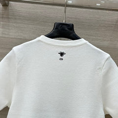 CD 25 Snake Embroidery Knitted Short-sleeved Top White Tencel Wool
