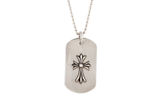 Cutout Covered Cross Dog Tag Pendant Necklace Silver CHRM0694