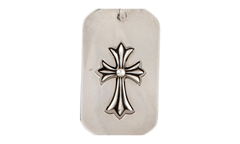 Cutout Covered Cross Dog Tag Pendant Necklace Silver CHRM0694