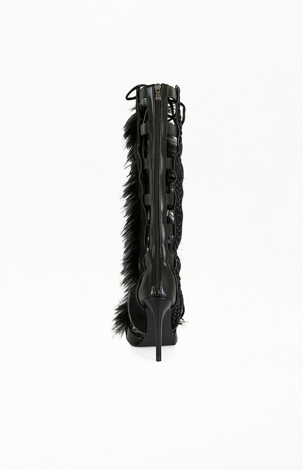 Women's Shaine Black Faux Fur Gladiator Sandal Boots