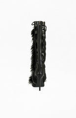 Women's Shaine Black Faux Fur Gladiator Sandal Boots