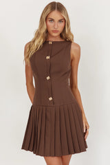Opulent Pleat Skirt Button Mini Dress Coco