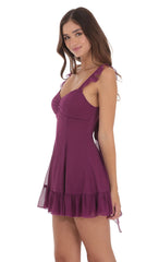 Chiffon Ruffle Strap Dress in Plum