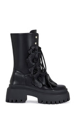 Women's Devoir Black 3D Flower Combat Boots