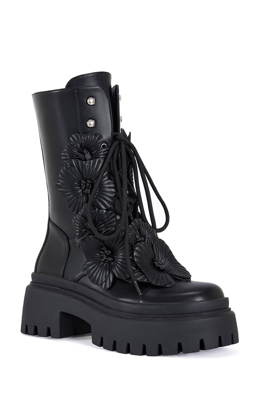 Women's Devoir Black 3D Flower Combat Boots