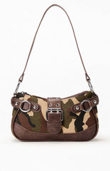 Camo Faux Leather Front Buckle Shoulder Bag