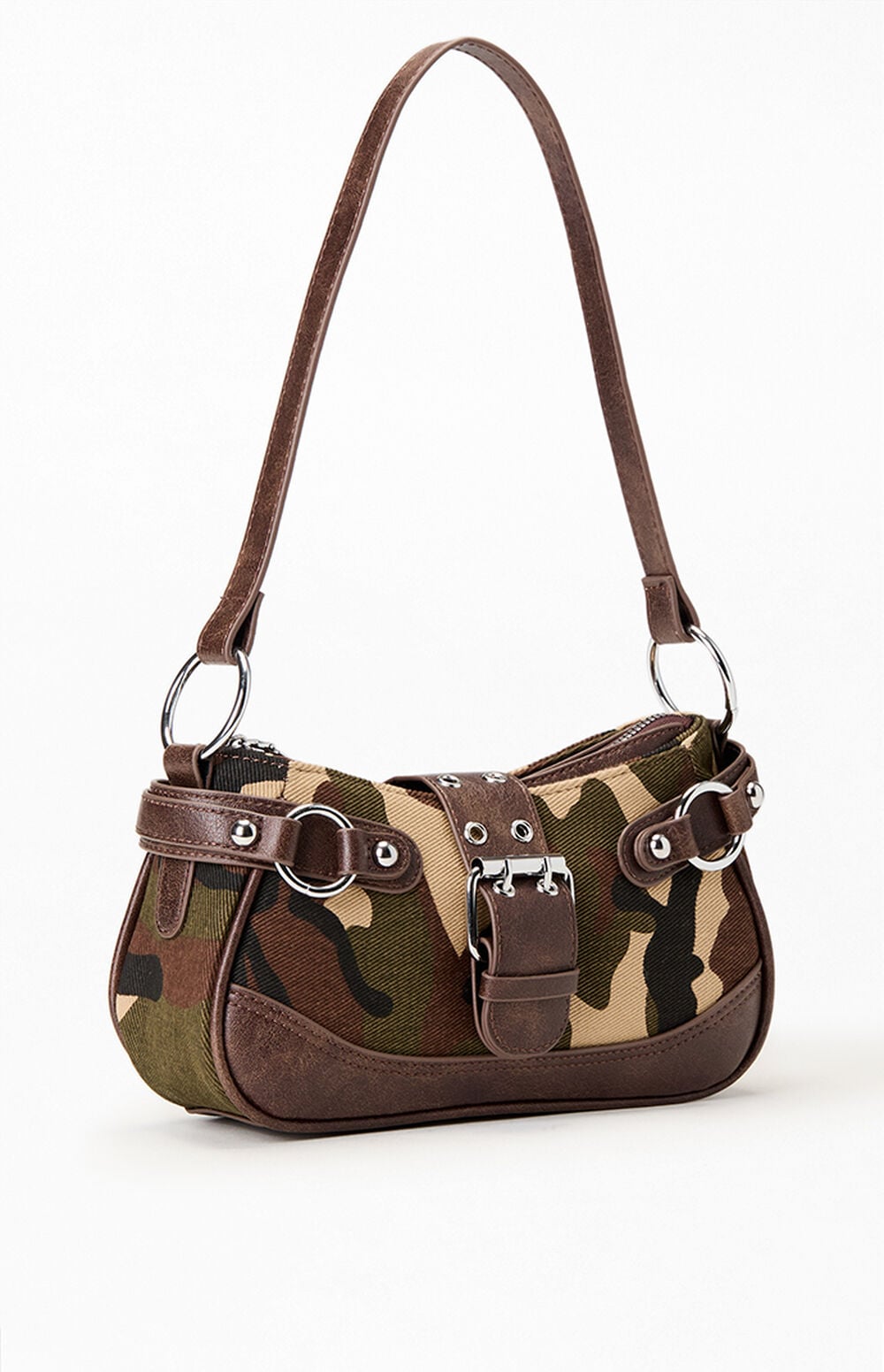 Camo Faux Leather Front Buckle Shoulder Bag