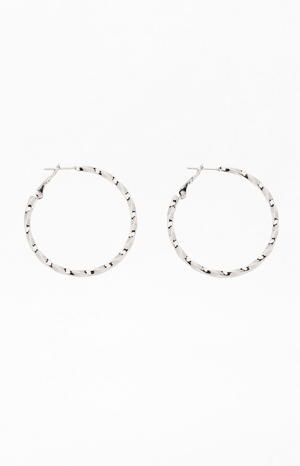 Silver Stainless Steel Twisted Hoop Earrings