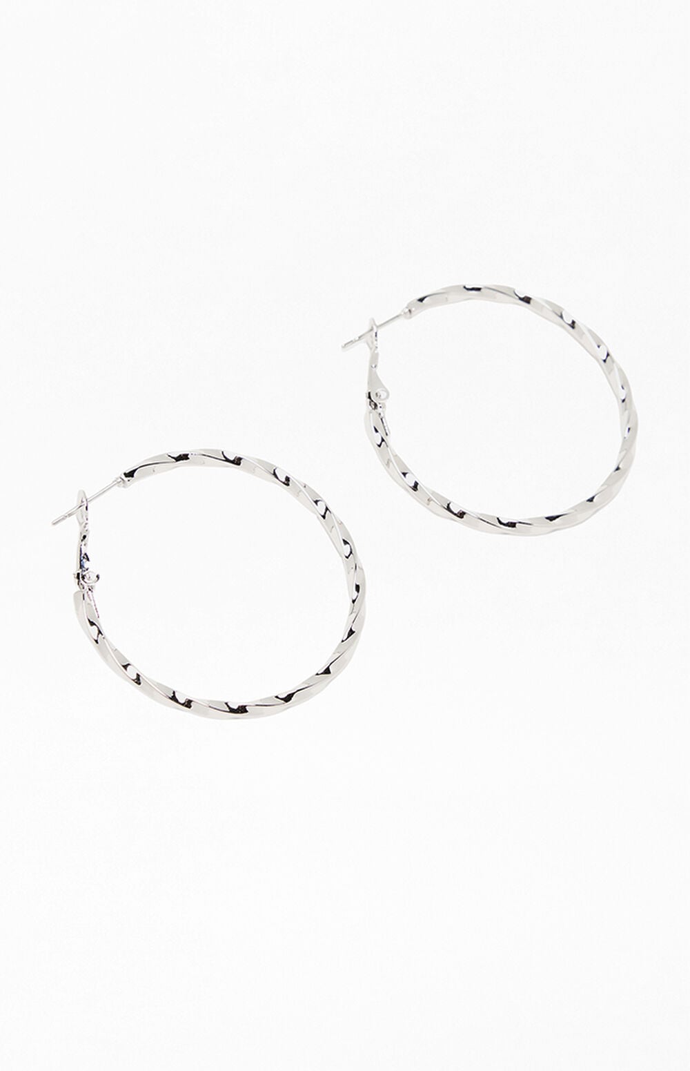 Silver Stainless Steel Twisted Hoop Earrings