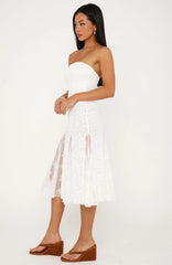 Delicate Habit Strapless Midi Dress White