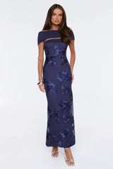 Worth the Plans Mesh Off Shoulder Maxi Dress Navy