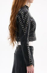 Silvia Crystal Faux Leather Moto Jacket