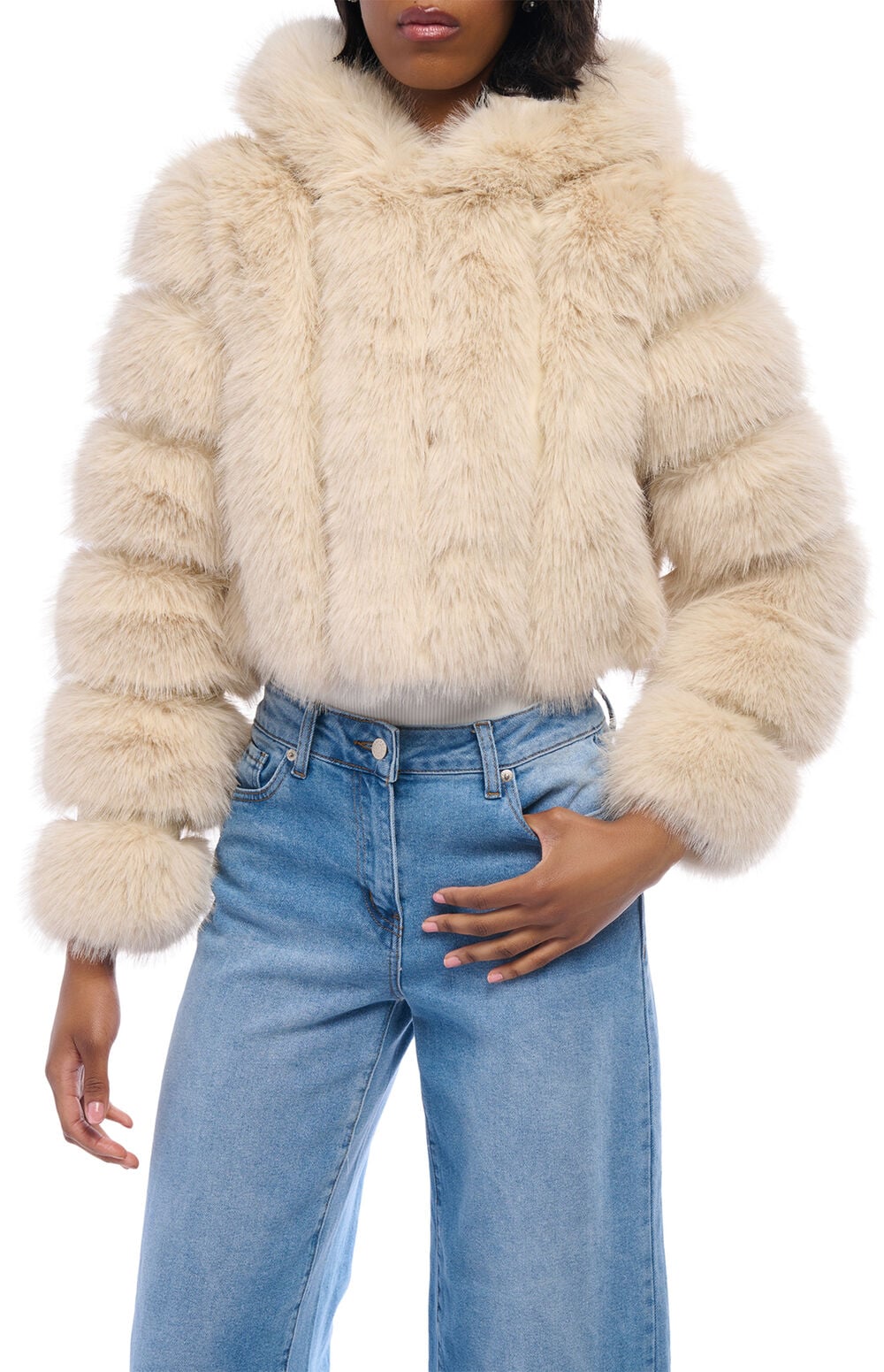 Jolene Tan Hooded Faux Fur Coat