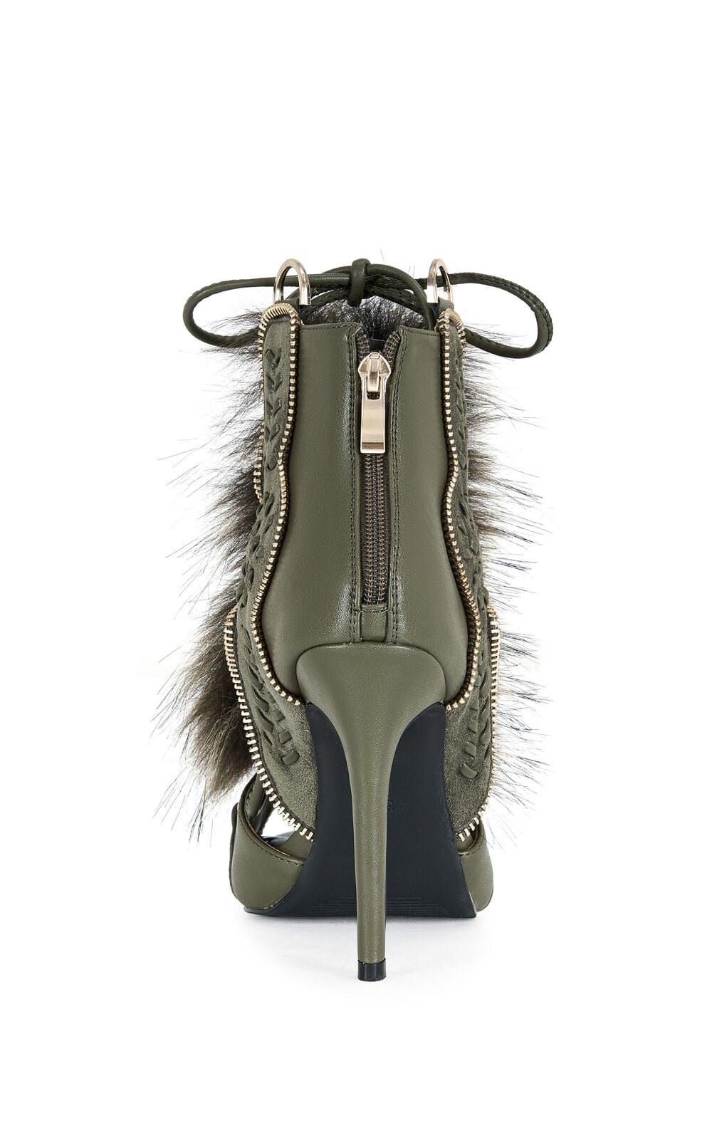 Women's Shainy Olive Faux Fur Gladiator Booties