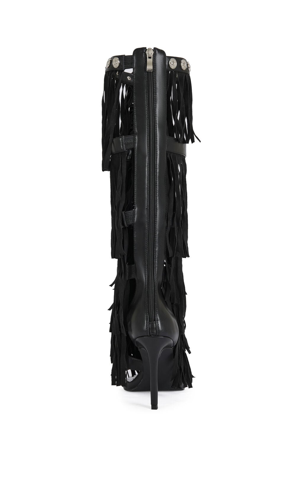 Women's Sameya Black Fringe Faux Leather Gladiator Sandal Boots