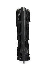 Women's Sameya Black Fringe Faux Leather Gladiator Sandal Boots