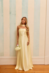 The Serina Strapless Satin Maxi Dress Yellow