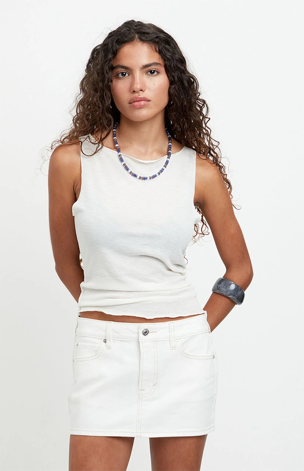 Piper Stretch White Jean Micro Mini Skirt
