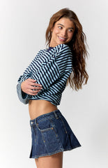 Piper Dark Blue Pleated Low Rise Jean Micro Skirt