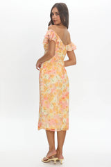 Rozita Off-Shoulder Ruffle Trim Midi Dress Floral Yellow