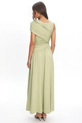 Adiel Ruched Asymmetric Waist Maxi Dress Olive