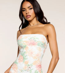 Serene Floral Print Beaded Mini Dress