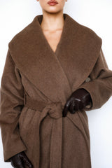 brown wool shawl collar coat