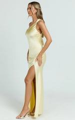 Zahra Maxi Dress One Shoulder Tie Back Dress in Lemon